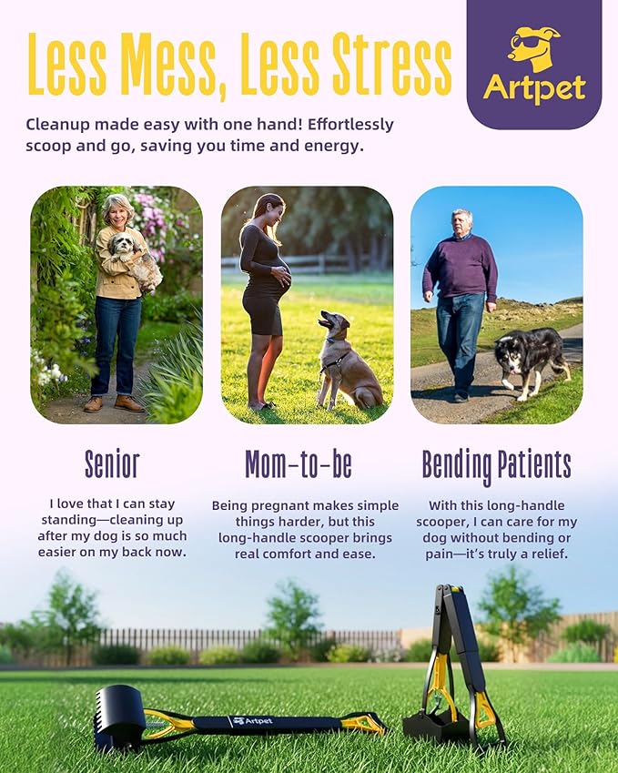 32” Pooper Scooper for Large Dogs Long Handle Pet Poop Scoop Heavy Duty Dog Poop Picker Upper for Yard Grass Gravel Dirt Sand