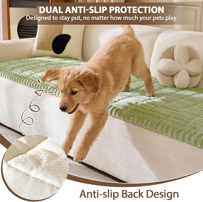 FUANGUI Waterproof Couch Cover Sofa Cover for Dogs and Pets Sofa Protector | Non-Slip Washable Fuzzy Soft Cat Sofa Slipcover for 2-3 Cushion Couch Sofa Pet Friendly, Grass Green, 27.6" x 82.7", 1 pcs