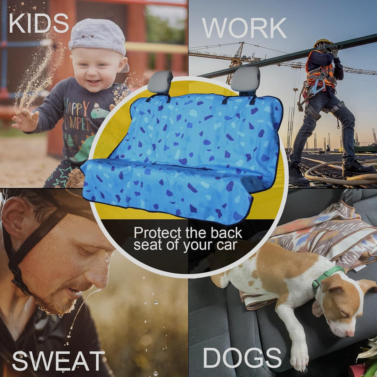 Back Seat Cover for Car Trucks Van SUV,Waterproof Rear Bench Towel Seat Covers for Dogs and Kids,Automotive Backseat Protector (Blue Marbling)