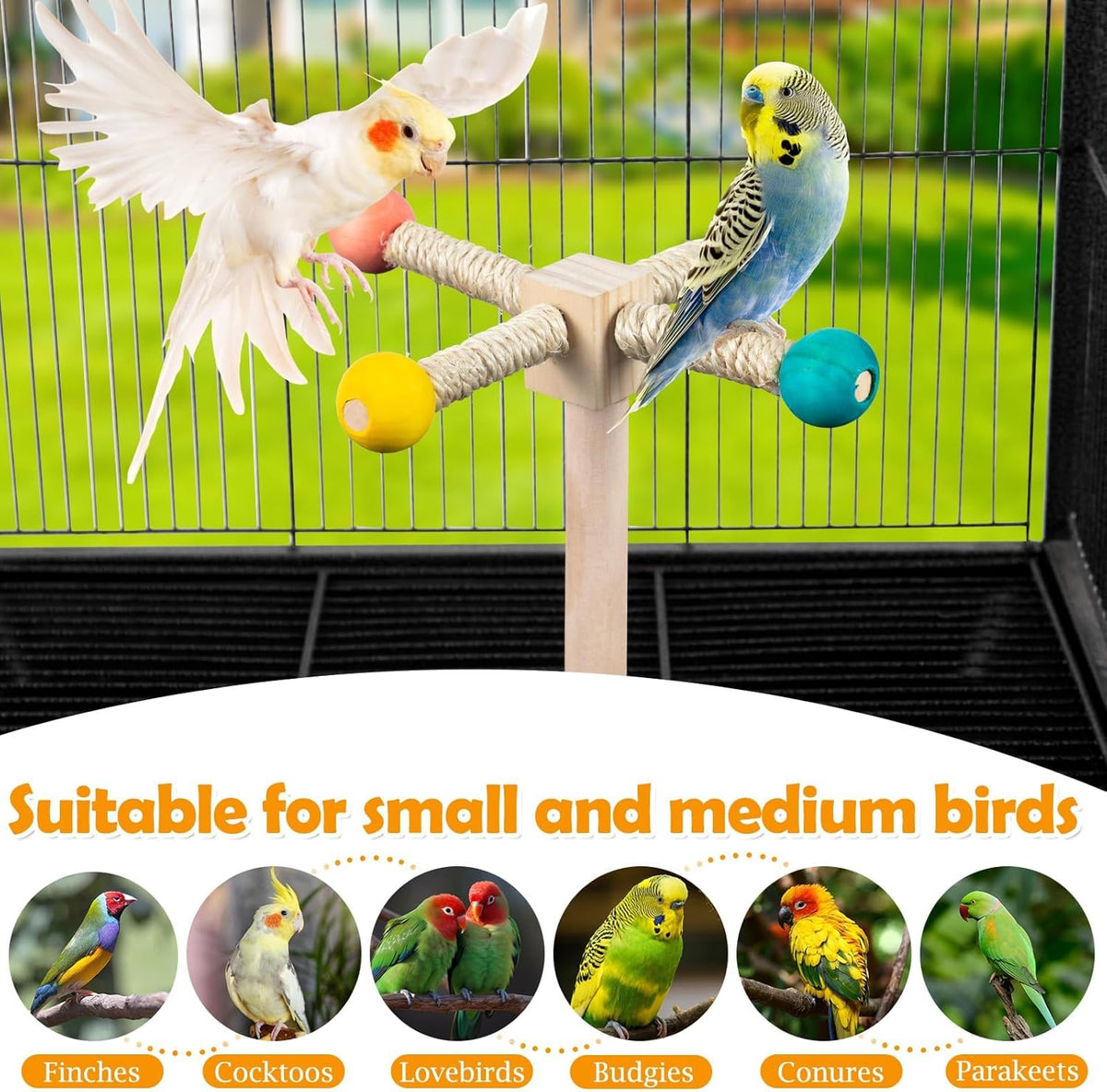 Rotating Bird Perches Toy, Interactive Spinning Parrot Parakeet Toys, Wooden Exercise Stand Bird Cage Accessories for Budgies,Cockatiels,Small Birds