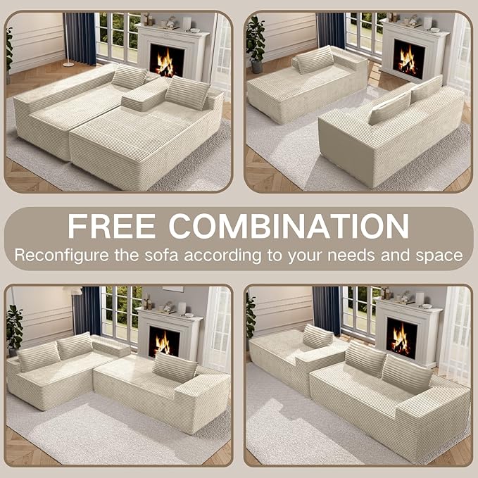 105.5" Modular Sectional Sofa L-Shape Chaise, Modular Cloud Couch Sofa with Deep Seat, Upholstered Couches for Living Room Bedroom No Assembly Required (Beige)