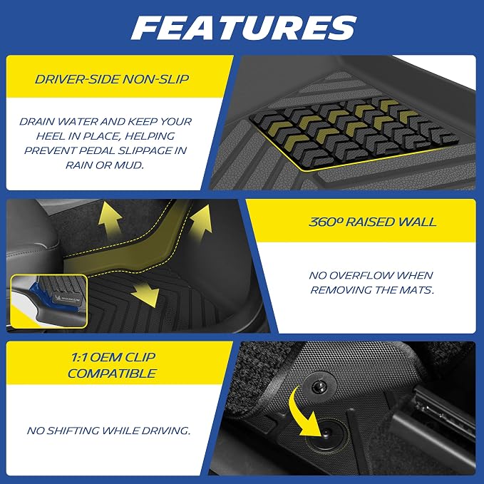 Michelin Vehicle Mats, Premier Series All-Weather TPE Custom Fit Liner for Toyota RAV4 Hybrid 2019-2025 Floor Mats A(3 Piece)