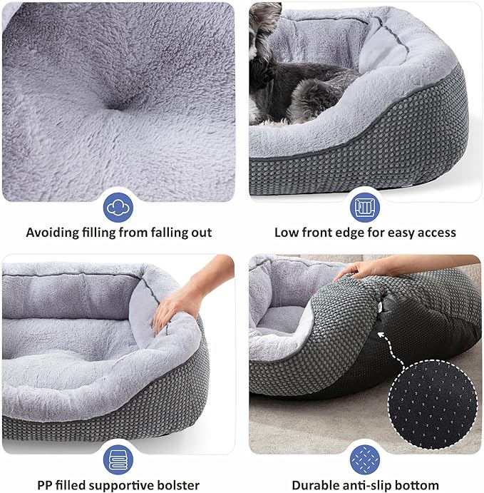 Small Dog Bed for Small Dogs, Cat Beds for Indoor Cats Washable, Orthopedic Dog Bed, Warming Soft Calming Sleeping Puppy Bed Durable Pet Bed with Anti-Slip Bottom S(20"x19"x6")