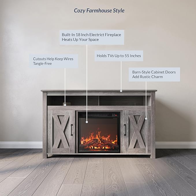 BELLEZE Modern 48" Barn Door Wood TV Stand