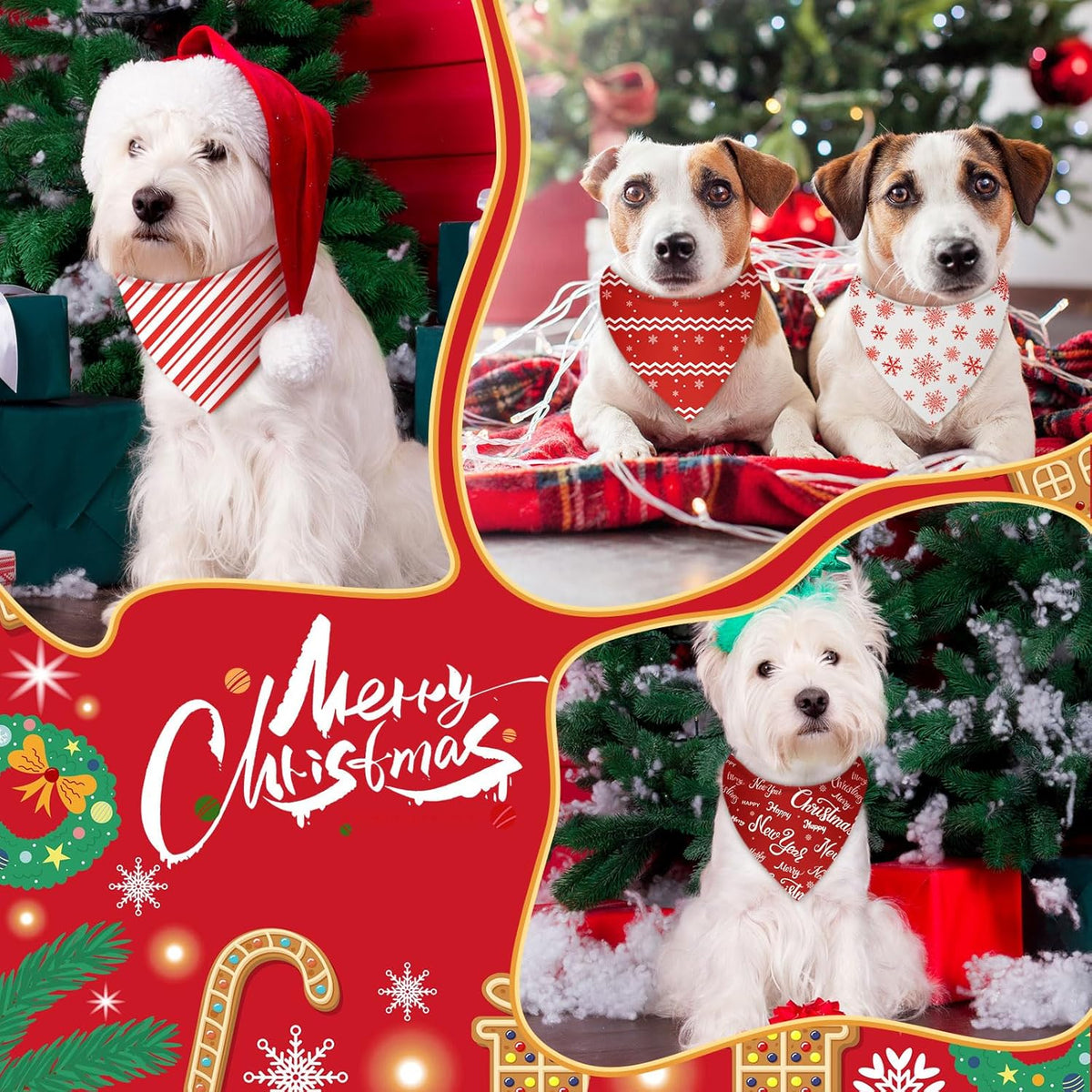 Abbylike 50 Pcs Christmas Dog Bandanas Bulk Xmas Red and White Bandanas for Dogs Triangle Kerchief Bibs Scarf Set for Pet Christmas Costume Photo Props Accessories Pet Shops (19.7 x 13.8 x 13.8)