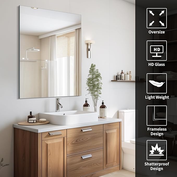 CILIBER Frameless Mirror, 30x40 Inch Rectangle Bathroom Mirrors
