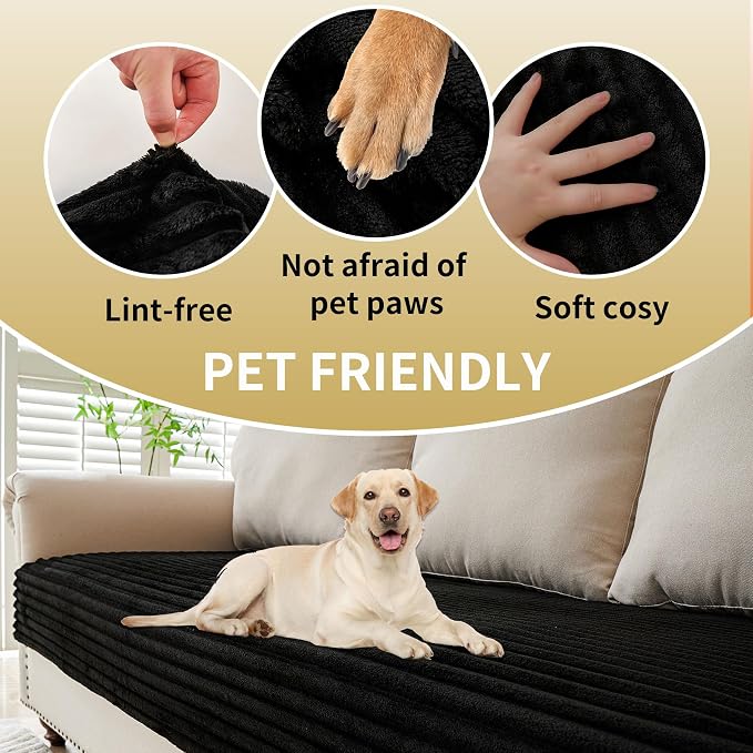 HAOMAIJIA Waterproof Couch Cover for Dogs Washable,Faux Fur Pet Couch Covers for Sofa,Soft Dog Bed Cover Non-Slip Couch Covers for 3 Cushion Couch Sofa Pet Friendly (Black, 35" x 95" 1 Pack)