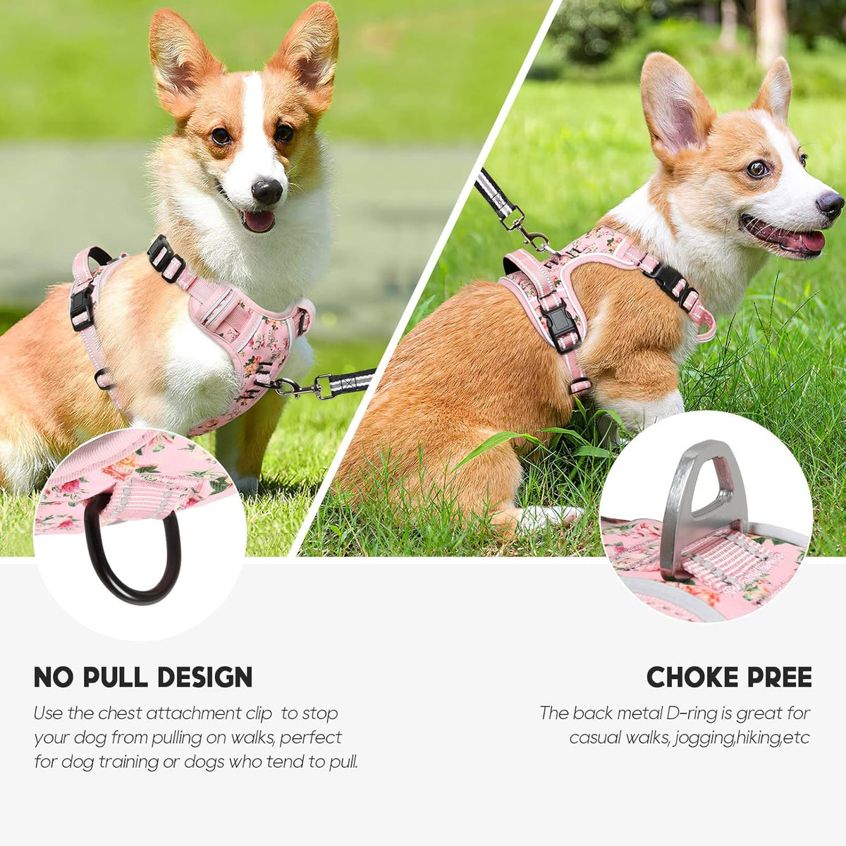 Timos Dog Harness, No-Pull Pet Harness with 2 Leash Clips, Adjustable Soft Padded Dog Vest, Reflective Outdoor Pet Oxford Vest with Easy Control Handle Pink XS