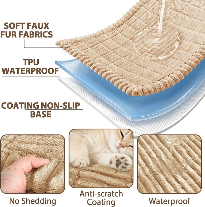 FUANGUI 2 Pack Waterproof Couch Cover for Dogs Pets Sofa Protector | Non-Slip Washable Fuzzy Soft Sofa Slipcover for 2 PCS L Shaped Sofa Pet Friendly, 27.6" x 59.1"+27.6" x 70.9",Khaki