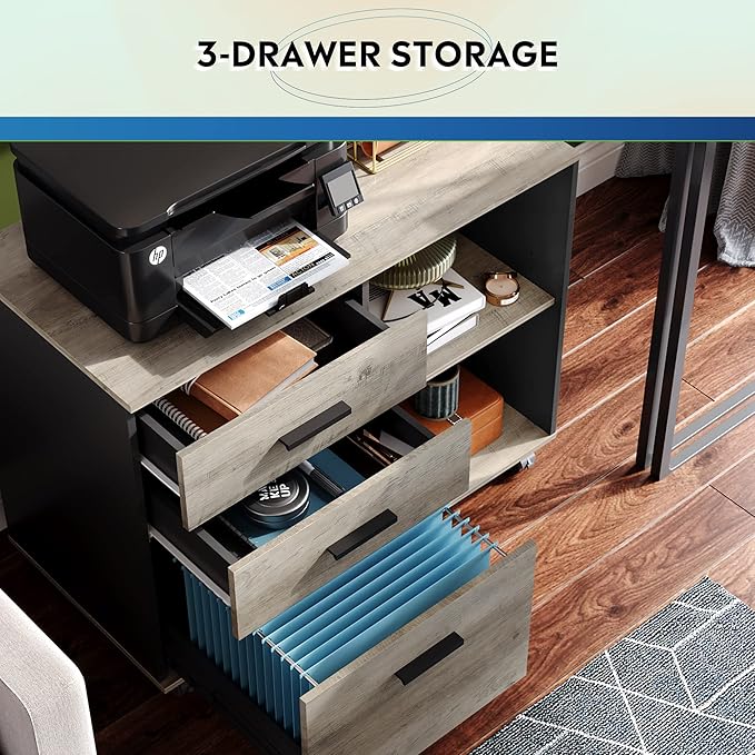 DEVAISE 3 Drawer Mobile File Cabinet, Wood Lateral Filing Cabinet, Printer Stand
