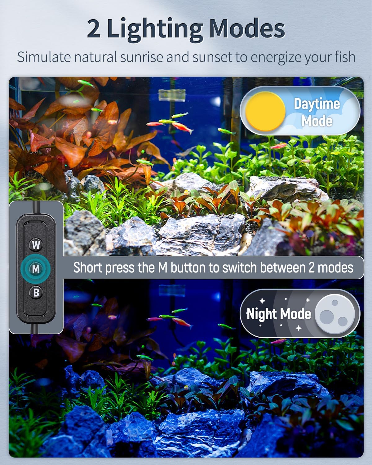 Pawfly 11 W Terrarium Reptile LED Light for 12" to 18" Terrarium Extendable Reptile Tank Light with Full Spectrum Brilliant White Blue Red Lights with Day & Night Modes and Adjustable Brightness