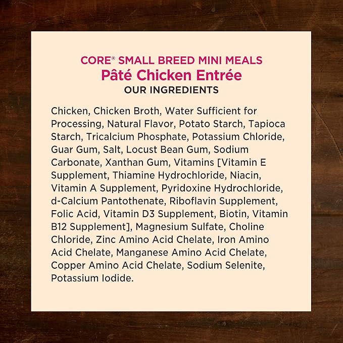Wellness CORE Natural Grain Free Small Breed Mini Meals Wet Dog Food, Pate Chicken Entrée, 3-Ounce Pouch (Pack of 12)