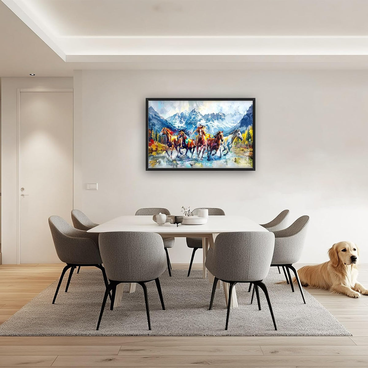 Horse Large Wall Art Running Horses Pictures Colorful Horse Mountain Landscape Wall Decor Wild Animal Nature Canvas Print Painting Artwork for Bathroom Living Room Bedroom 36L" x 24W"