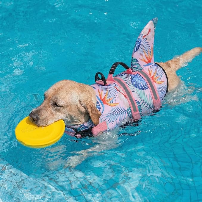 Shark Dog Life Vest for Swimming, Pet Life Vests for Boating, High Buoyant DogLife Jacket, Ripstop High Flotation Swimsui for Small, Medium, Large Dogs (HawaiiPink,XXL)
