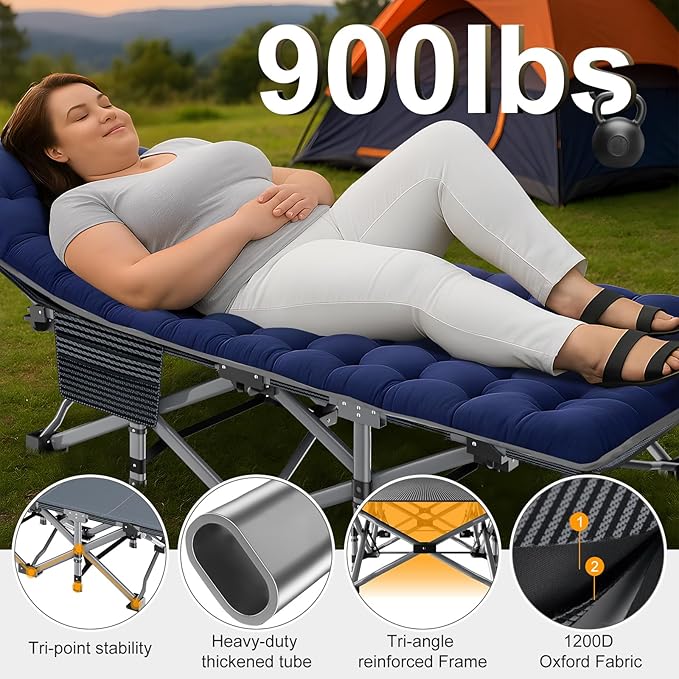 ABORON Camping Cot for Adult 28" Extra Wide, Heavy-Duty 1200D Oxford Cot for Sleeping, Portable Folding Camp Bed with Mat & Carry Bag