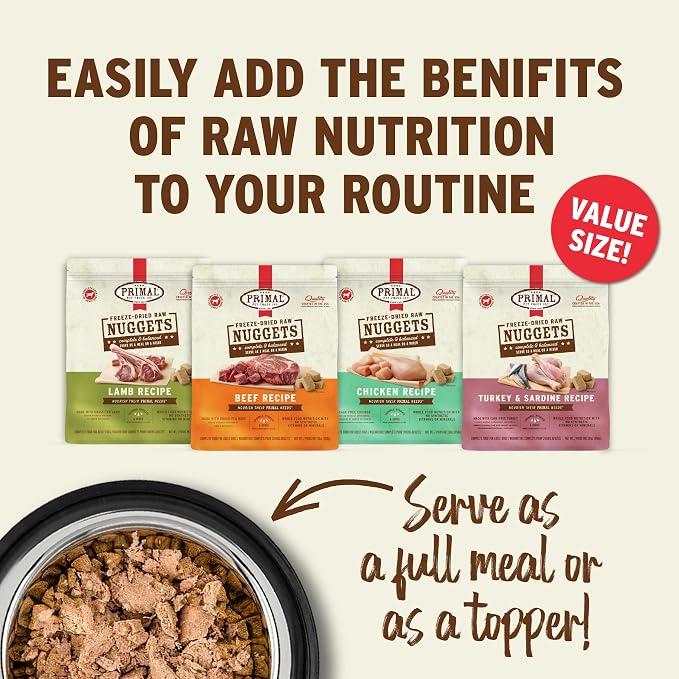 Primal Freeze Dried Raw Dog Food Nuggets, Beef, Complete & Balanced Meal, Also Use as Topper or Treat, Premium, Healthy, Grain Free, High Protein Raw Dog Food, 30 oz