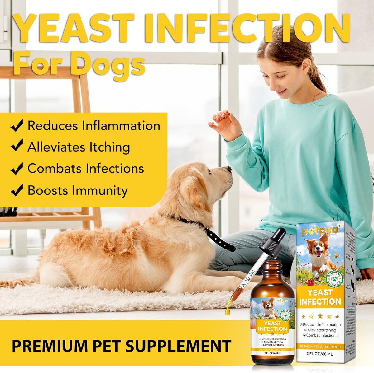 Yeast Infection Treatment for Dogs, Natural Yeast Infection Treatment Drops for Dog Itch Relief, Dog Allergy Relief, Dog Yeast Ear Infection Treatment, 2.02fl.oz