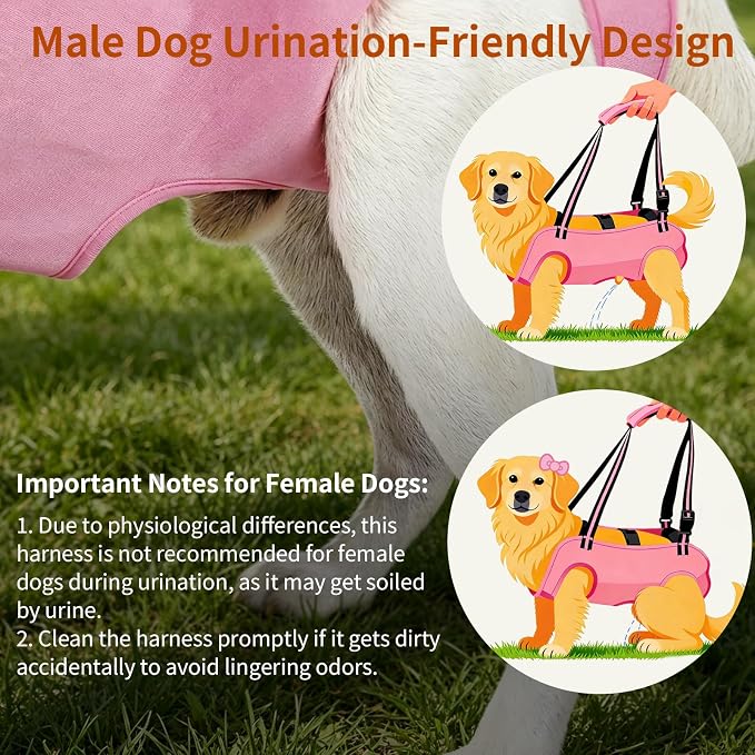 Full Body Dog Lift Harness, Support Senior & Disabled Dogs Walking | Help Up & Down Stairs Grooming, Dog Sling Backpack, Front Hind Leg Joint Injuries, Reflective, Soft Padded Handle | Pink, S