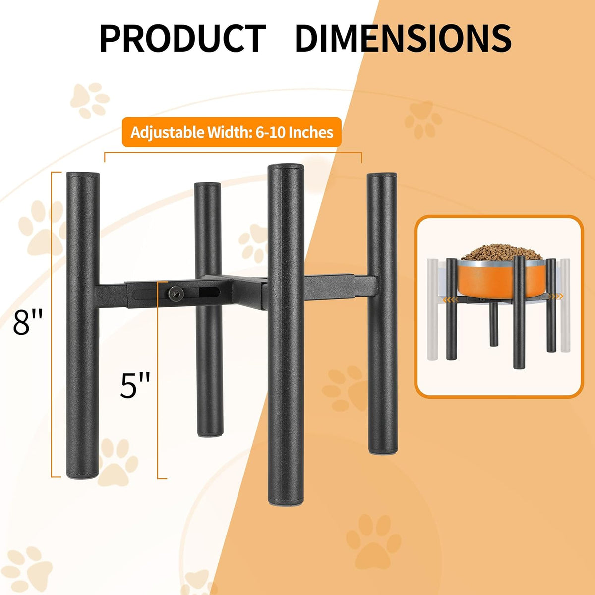 Lifted Dog Bowl Stand - Without Bowls, Single Raise Pet Food Table Adjustable Wide 6-10", Tall 8 10 12" - Bowl Stand Size Optional, Dog Bowl Holder Elevated for Small Medium Large Dog Breed