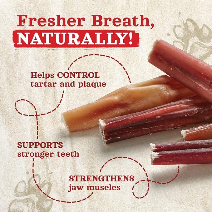 Natural Farm Odor-Free Bully Sticks (6”, 8oz) All-Natural Long-Lasting Chews, 100% Beef Pizzle, Grass-Fed, Grain-Free, Hormone-Free, Protein for Muscle Development & Energy, Perfect for Medium Dogs