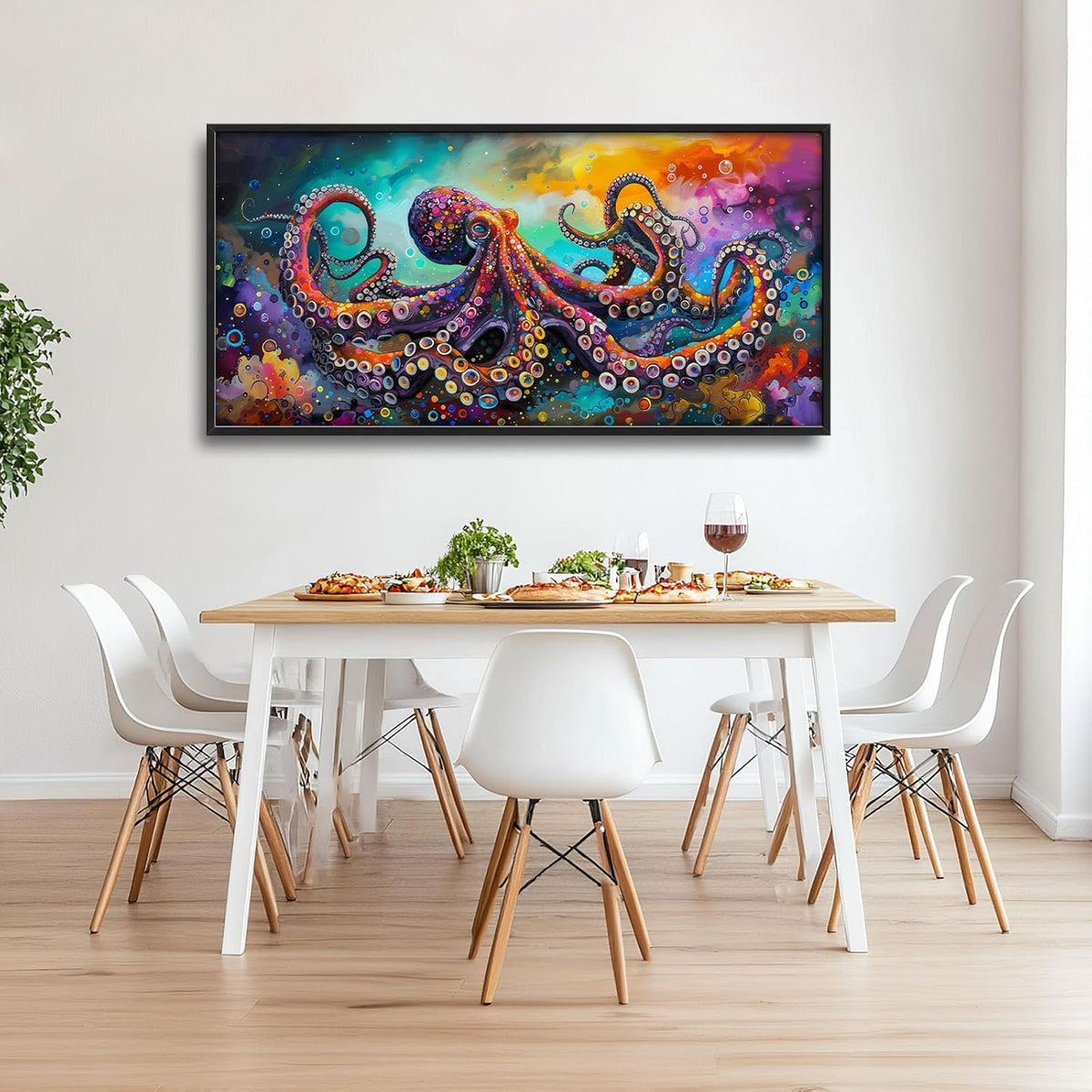 Quorin Octopus Large Wall Art Abstract Colorful Octopus Pictures Sea Ocean Animal Wall Decor Canvas Print Painting Artwork for Bathroom Living Room Bedroom 60L x 30W