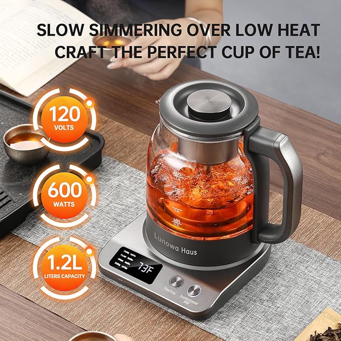 Rufus Titanium & Glass Electric Tea Kettle Tea Maker
