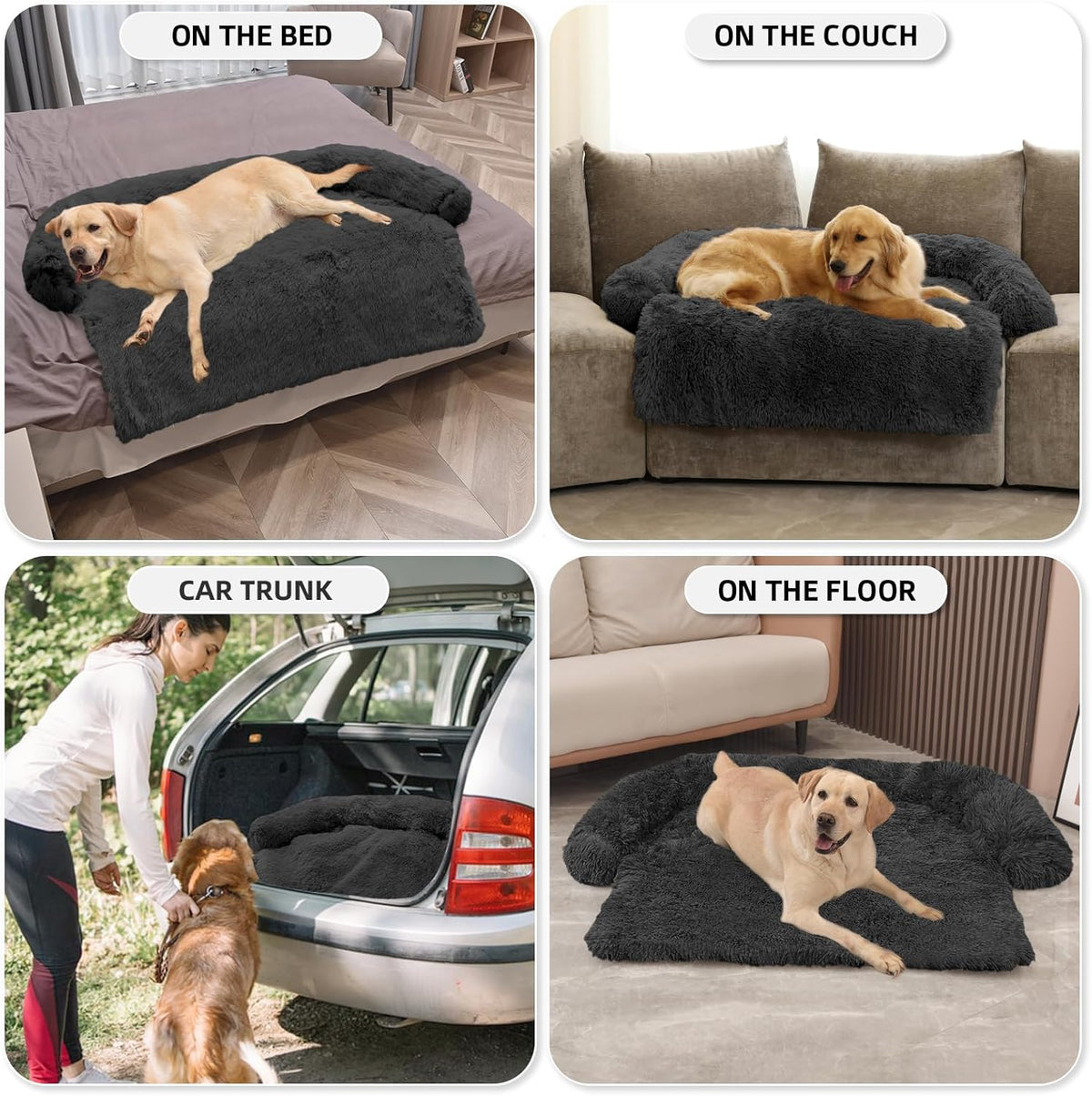 GGIB Calming Dog Bed Fluffy Plush Dog Mat for Furniture Protector with Removable Washable Cover for Large Medium Small Dogs and Cats (Extra Extra Large, Dark Grey)