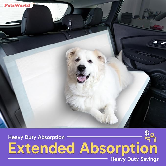 PETSWORLD Mega-Sized Dog Pee Pads (40" x 99") – 4XL Gigantic Pet Piddle Pads for Puppy Training, Incontinence – with Adhesive Sticky Tape – Leak Proof, 5-Layer Protection (20 Count)