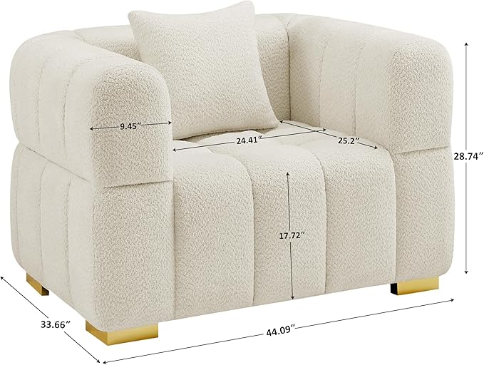 VANOMi 44.09”Oversized Accent Chair, Boucle Arm Chair with Deep Seat, Comfy Reading Chair for Living Room, Bedroom, Office, Apartment, White (1 Piece)