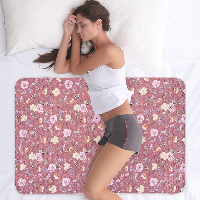 Organic Incontinence Pad for Period - Waterproof Protectors - Reusable Washable Pee Pad - Fits Twin to Full Size Beds - 100% Organic Viscose Derived from Bamboo - 34" x 52" Dark Flower