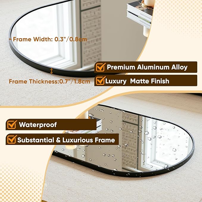 Arched Mirror 24"x36", Bathroom Mirror, Wall Mounted Vanity Mirror