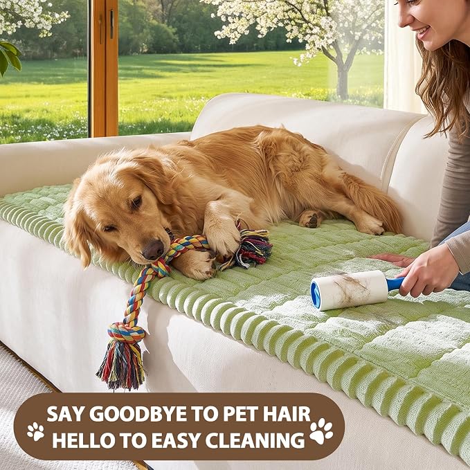 FUANGUI Waterproof Couch Cover Sofa Cover for Dogs and Pets Sofa Protector | Non-Slip Washable Fuzzy Soft Cat Sofa Slipcover for 2-3 Cushion Couch Sofa Pet Friendly, Grass Green, 27.6" x 82.7", 1 pcs