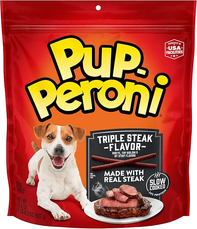 Pup-Peroni Dog Treats, Triple Steak Flavor, 22.5 Ounce, Ribeye, Top Sirloin, NY Strip Flavors