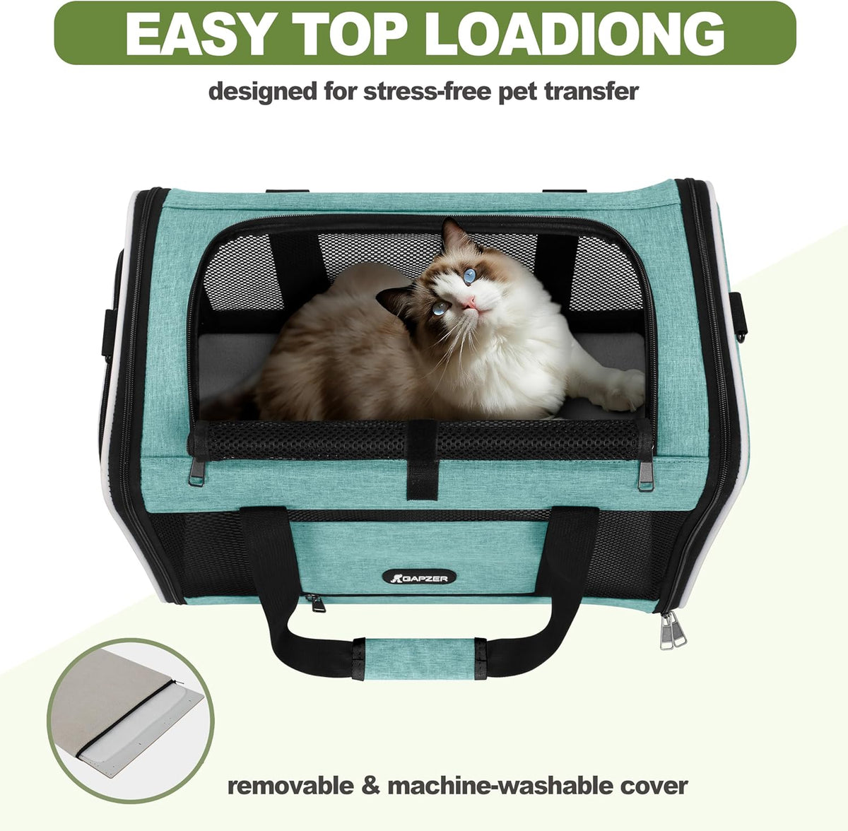Cat Carrier 18"x11"x11" TSA Approved Ventilated Top Open Softsided Pet Air Travel Bag, Small Animal Basic Crate Shih Tzu Dog Kennel Carry Case, 4-Mesh-Side Kitty Carry on up to 20lbs Teal