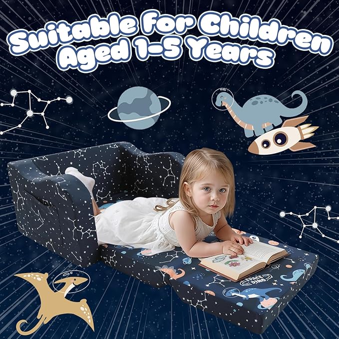 MeMoreCool Toddler Couch Sofa – 2-in-1 Foldable Kids Chair & Lounger for Ages 1–3 Soft Star Pattern | Pull-Out Sleep Sofa | Ideal for Playroom or Travel