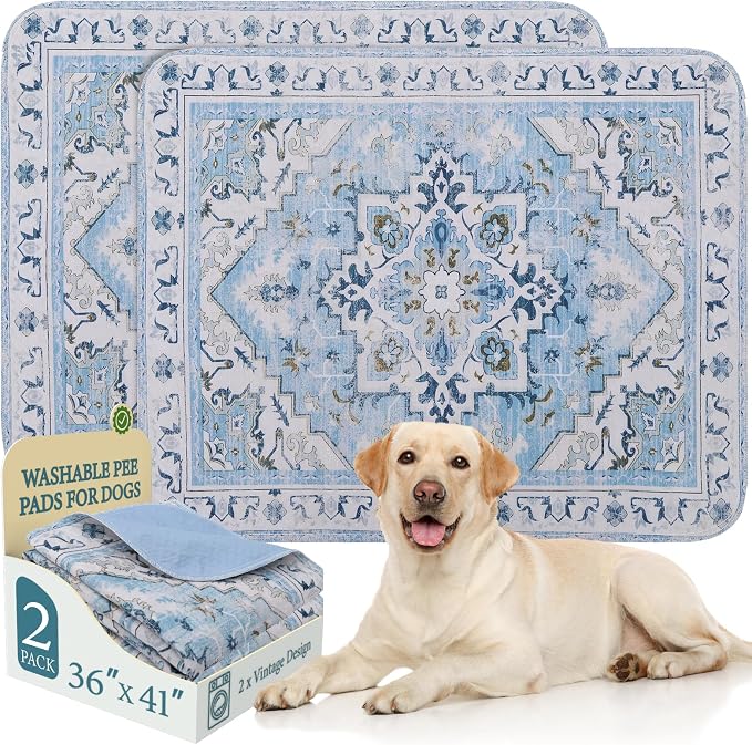 Homimp Washable Pee Pads for Dogs,2 Pack Reusable Puppy Pads Waterproof,Absorbent and Leakproof Dog Pee Pads,Non Slip Puppy Training Pads, Pet Mat for Floor, Crate, Couch, Whelping,Blue, 36"x41"