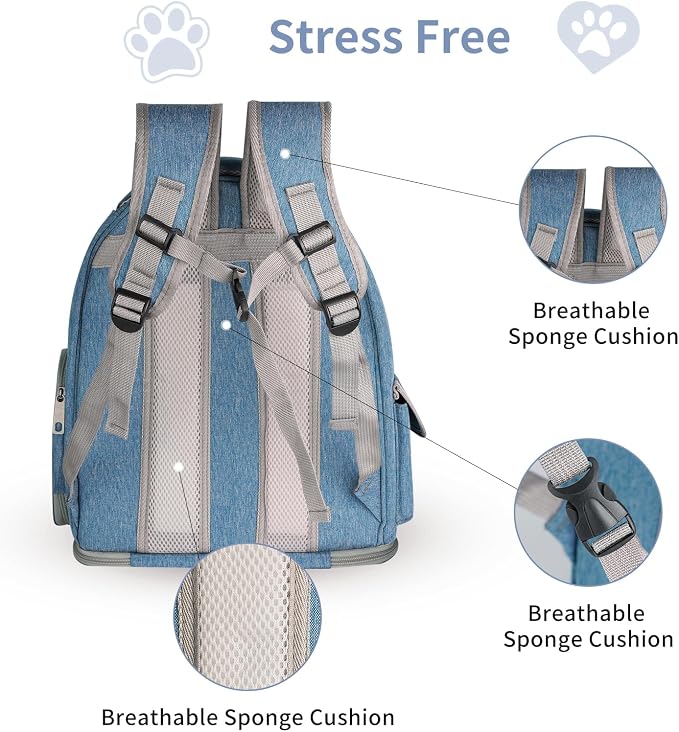 Cat Backpack Carrier for Cats and Small Dogs, Breathable Cat Bubble Backpack, Airline Approved Pet Travel Carrier for Hiking Camping Outdoor(Blue)