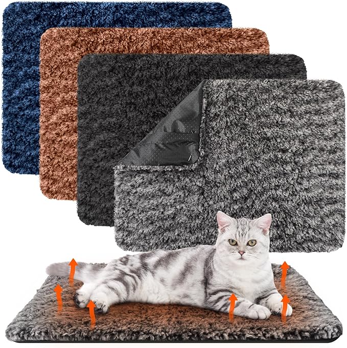 4 Pack Self Warming Cat Pads Self Heating Cat Mat Washable Homeless Dogs Thermal Pads Kennel Pad Reflects Body Heat Warm Crate Bed Mat for Indoor Outdoor Pet(Mixed Colors,16 x 20 Inch)