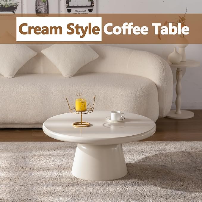 Cloud Coffee Table Modern Cute Coffee Tables Irregular Simple Tea/Center Table for Small Space End Table for Living Room, Home Office, Indoor (White Round-D31.5")