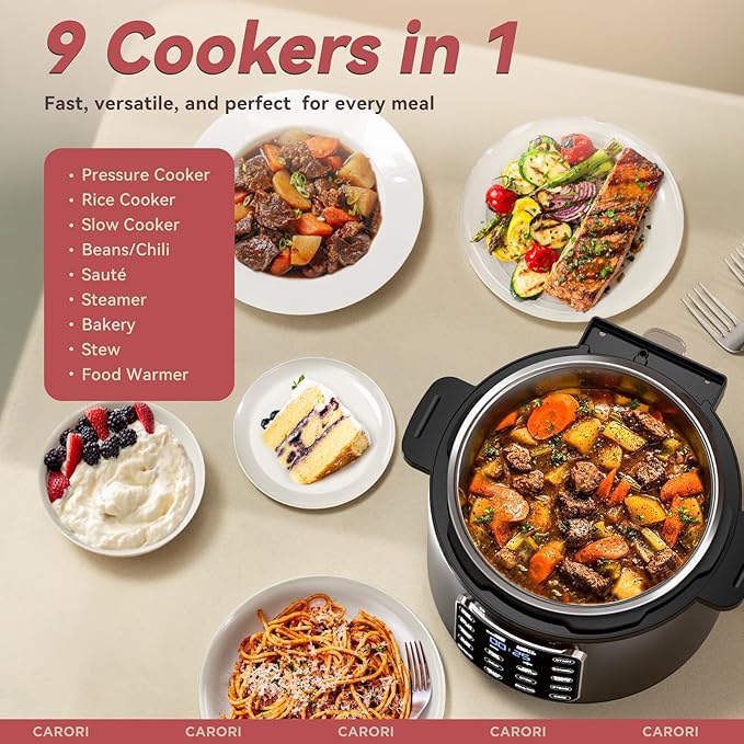 9-in-1 Electric Pressure Cooker 6 Qt, Stainless Steel Inner Pot, Programmable