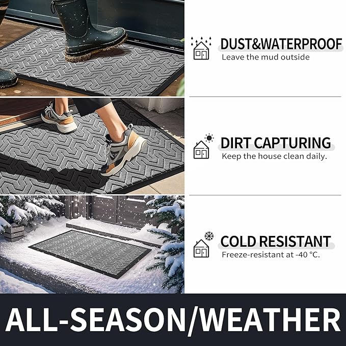 Yimobra Large Door Mat Outside Entrance 36x24, Waterproof Heavy Duty Outdoor Mats for Front Door, Non Slip Rubber Entry Mat for Garage Patio Indoor, Easy Clean, Grey
