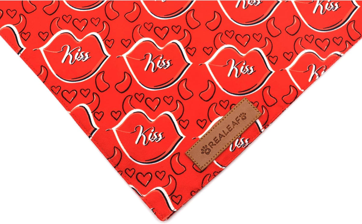 Realeaf Valentine's Day Dog Bandanas 2 Pack, Reversible Heart Dog Scarf for Boy and Girl, Premium Durable Fabric, Holiday Love Bandana for Medium and Large Dogs Pets (Large)