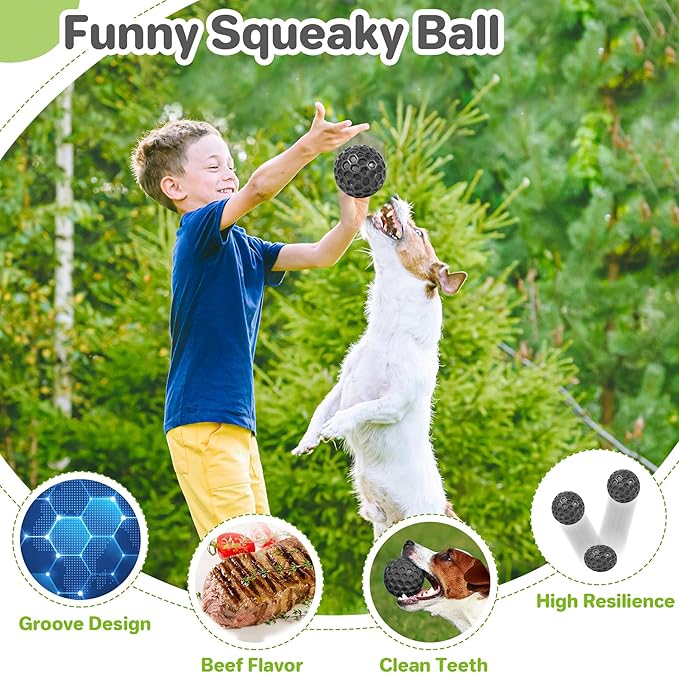 Indestructible Squeaky Dog Balls, Dog Toys for Aggressive Chewers Large Breed for Relieving Anxiety, Tough Dog Chew Toys Balls for Aggressive Chewers, Outdoor Squeaky Dog Toys for Large Dogs