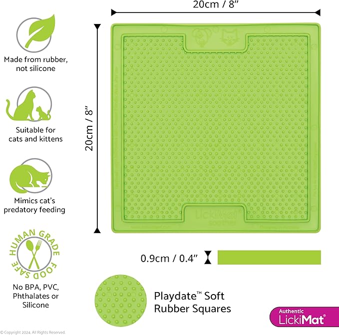LickiMat Classic Soother, Cat Slow Feeder Lick Mat, Boredom Anxiety Reducer; Perfect for Food, Treats, Yogurt, or Peanut Butter. Fun Alternative to a Slow Feed Cat Bowl or Dish, Green