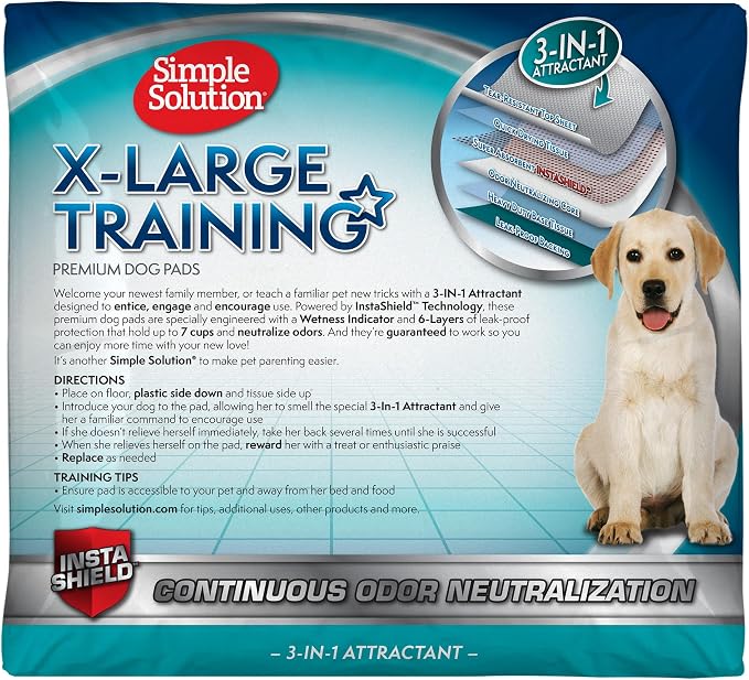 Simple Solution XL Pee Pads for Dogs, Leak Proof Dog Pads, 28x30, 100 Count | Dog Training Pads, Puppy Potty Training, Housebreaking, Disposable Pee Pads, Floor Protection, Indoor Potty, Puppy Essentials
