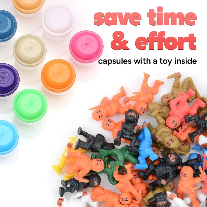 Vending Machine Capsules with Toys - 250 Pcs of 1.1 Inch Tiny Frosty Clear-Colored Acorn Capsules and Mini Ninja Warriors Figurines for Kids - Plastic Capsules for Toys Bulk - Easter Basket Stuffers