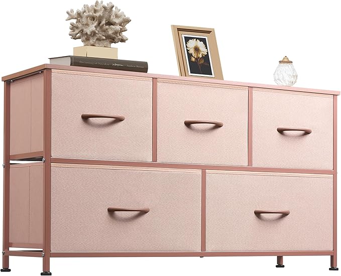 WLIVE Dresser for Bedroom with 5 Drawers, Wide Chest of Drawers, Fabric Dresser