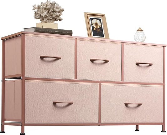 WLIVE Dresser for Bedroom with 5 Drawers, Wide Chest of Drawers, Fabric Dresser