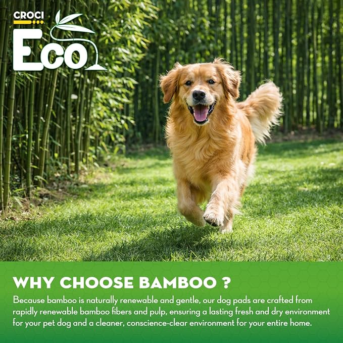 CROCI Charcoal Puppy Pads with Adhesive Tabs 2X Odor Control 28x34in 50Ct | Super Absorbent Dog Pads, Quick-Dry Surface, Unscented, Renewable Bamboo Material, Disposable