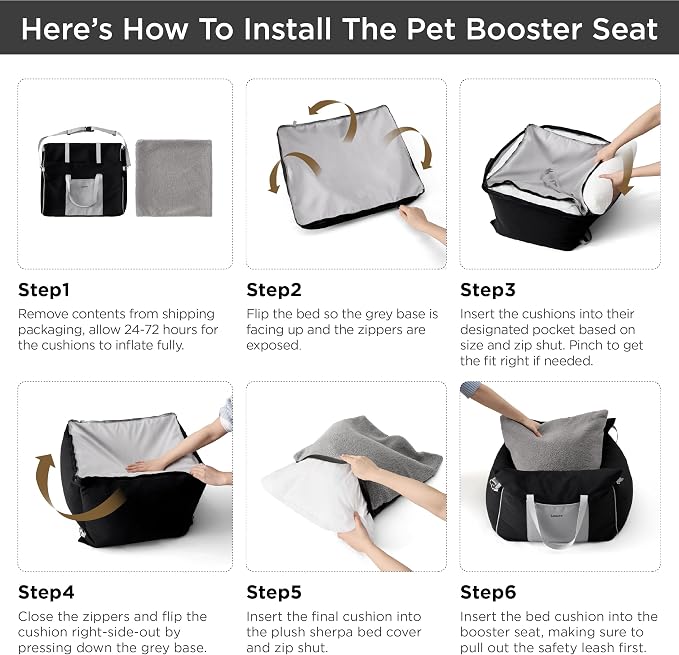 Lesure Dog Car Seat for Small Dogs,Booster Car Bed for Puppy Under 25lbs | Soft Pet Carseat with Clip-On Safety Leash and Thickened Memory Foam Filling,Dog Travel Carrier Bed with Storage Pocket,Brown